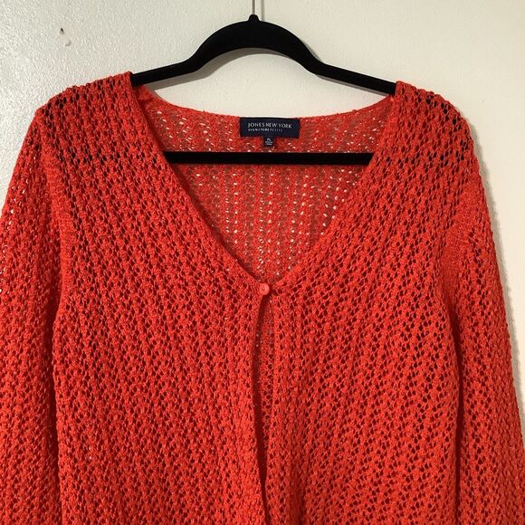 Vintage Y2K Red Orange Open Knit Beachy Bohemian Festival Cardigan PL - Picture 3 of 8